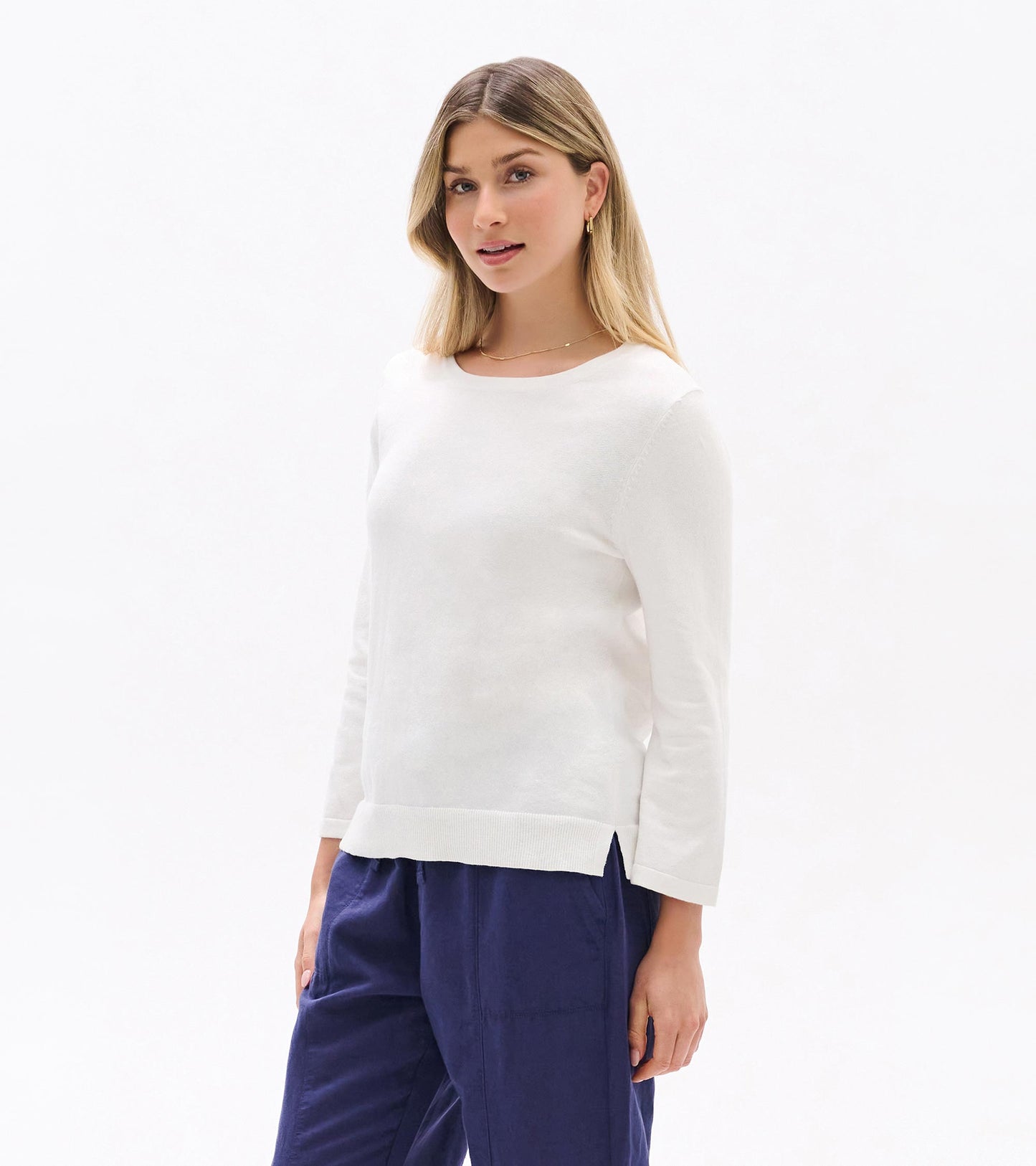3/4 Sleeve Knit Top - White