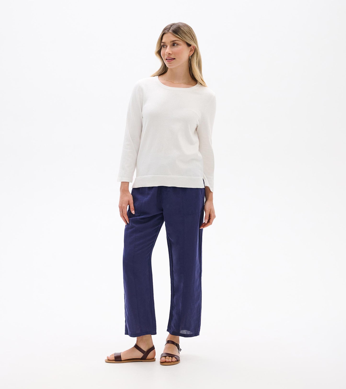 3/4 Sleeve Knit Top - White