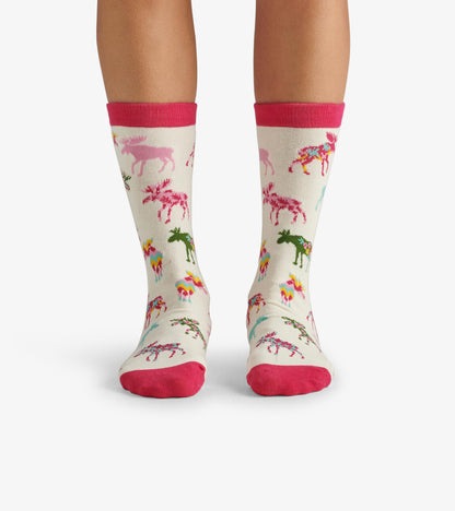 Patterned Moose Women's Crew Socks