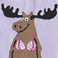 View Almoose Naked Women's Crew Socks - Brown cartoon moose in a pink striped bikini on a light purple background