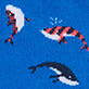 View Girls Happy Whales Crew Socks - Blue graphic with a diver, a striped fish, and a black-and-white orca