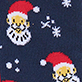 Two Santa faces with red hats and white snowflakes on a navy background