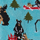 View Life in the Wild Blue Kids Crew Socks - Blue scene with black bears, green pine trees, red flowers, and a small red-and-white boat