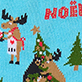 Pixelated person in a Santa hat beside a decorated Christmas tree, with partial red text at the top