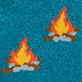 View Adult Campfire Fuzzy Socks - Two small orange and yellow campfires on a blue textured background