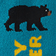 View Men's Happy Retro Camper Cozy Socks - Black bear silhouette on teal background with partial yellow letters 'ER