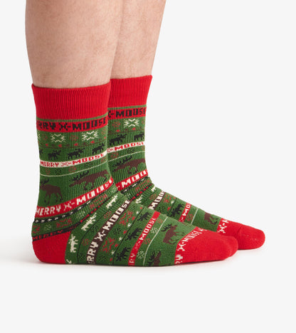 Chaussettes douillettes pour homme – Orignaux « Merry X-Moose »