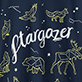 View Stargazer Women's Sleepshirt - Navy celestial design with zodiac illustrations and the word "Stargazer" in script