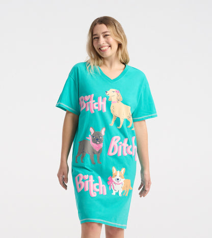 Chemise de nuit pour femme – Chiens aboyant « Bitch Bitch Bitch »