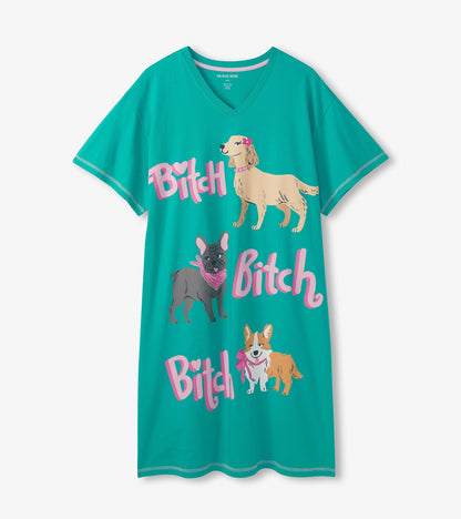 Chemise de nuit pour femme – Chiens aboyant « Bitch Bitch Bitch »
