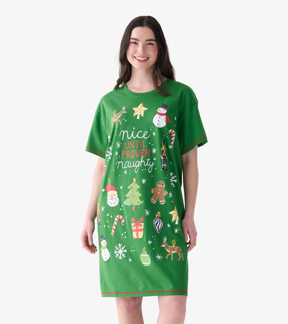 Chemise de nuit pour femme – Motifs de Noël « Nice Until Proven Naughty »