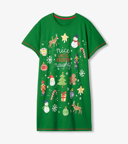 Chemise de nuit pour femme – Motifs de Noël « Nice Until Proven Naughty »