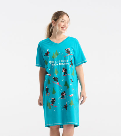 Chemise de nuit pour femme – Ours sur les pentes « snow tomorrow »