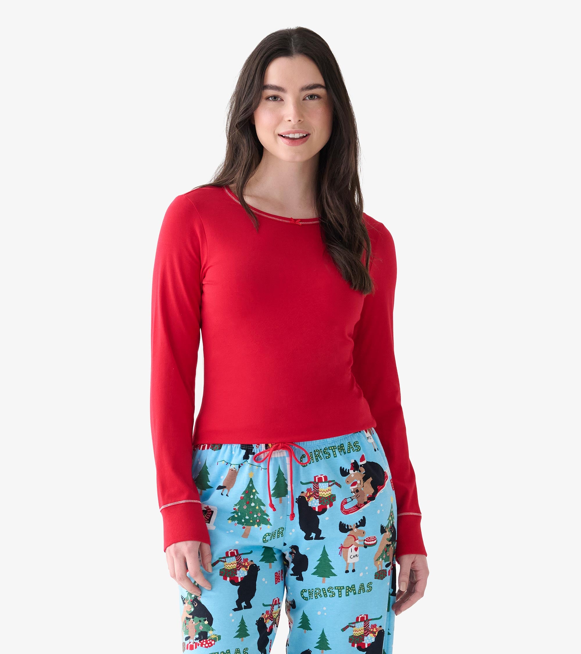 Women's Red Long Sleeve Pajama Top