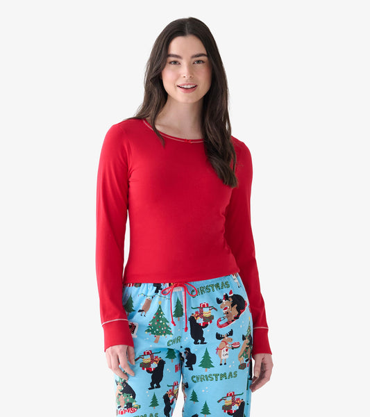 Haut en jersey extensible pour femme – Rouge des fêtes