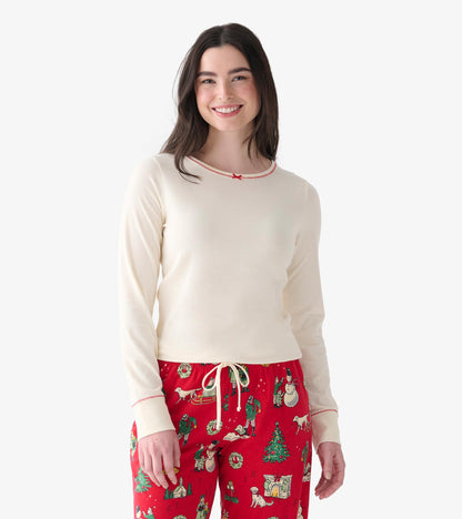 Haut en jersey extensible pour femme – Crème