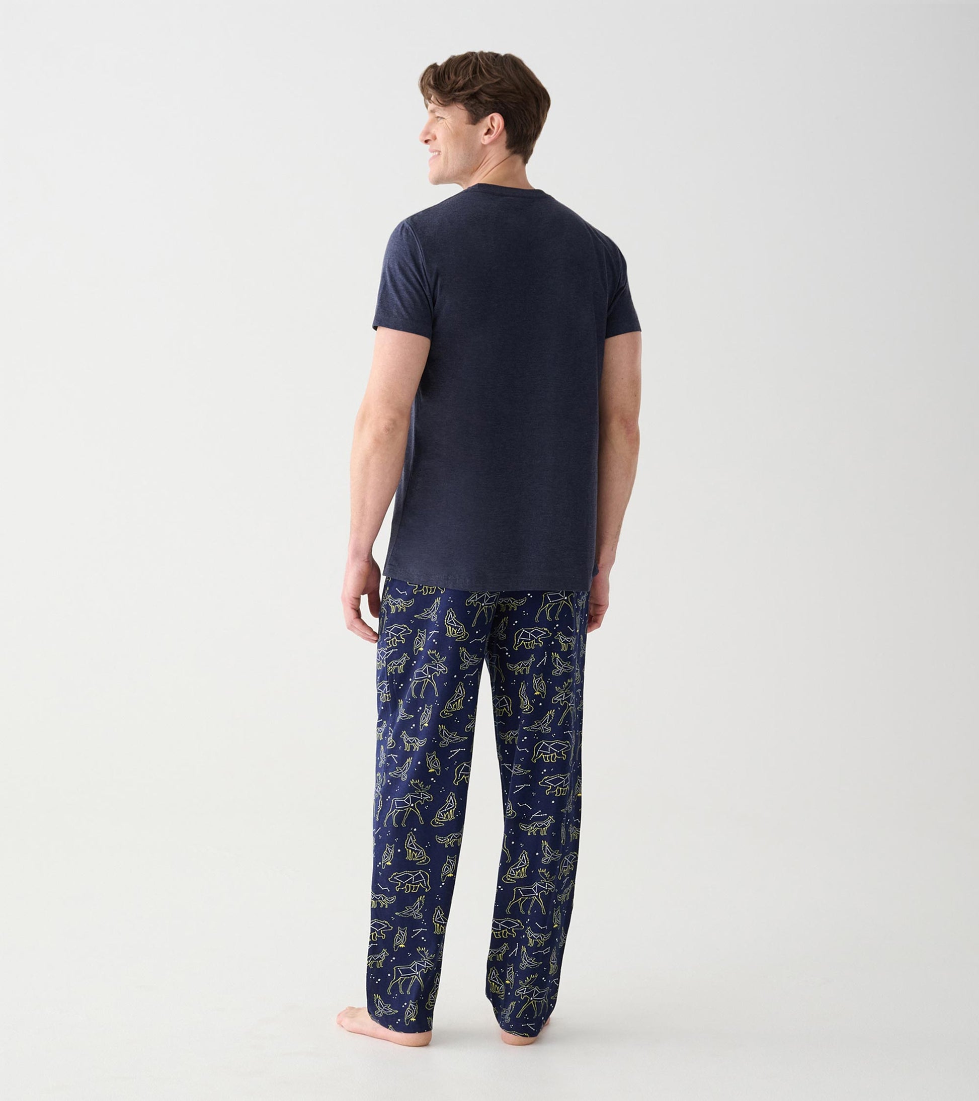 Back view of navy Ursa Major men's tee with plain solid back