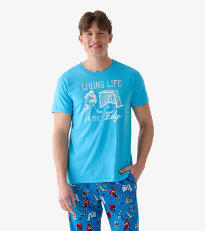 T-shirt pour homme – Joueur de hockey « Living Life On The Edge »