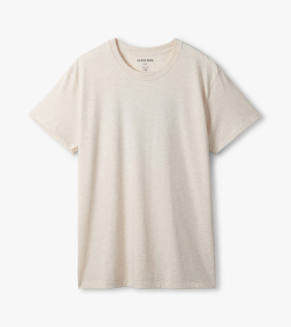 Men's heathered oatmeal crew neck T-shirt with short sleeves, shown from the front with no visible graphic
