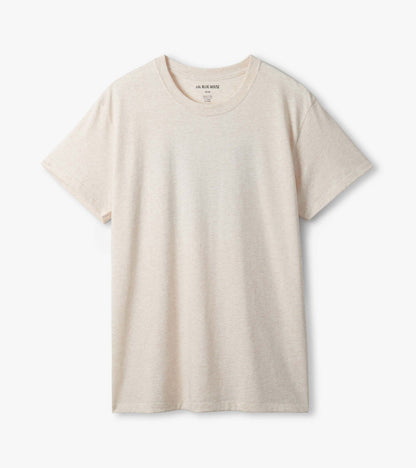 Men's oatmeal heather short-sleeve crew neck T-shirt shown from the front with no visible graphic