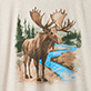 View Men's Wilderness Moose T-Shirt - Illustration of a moose by a blue stream with pine trees