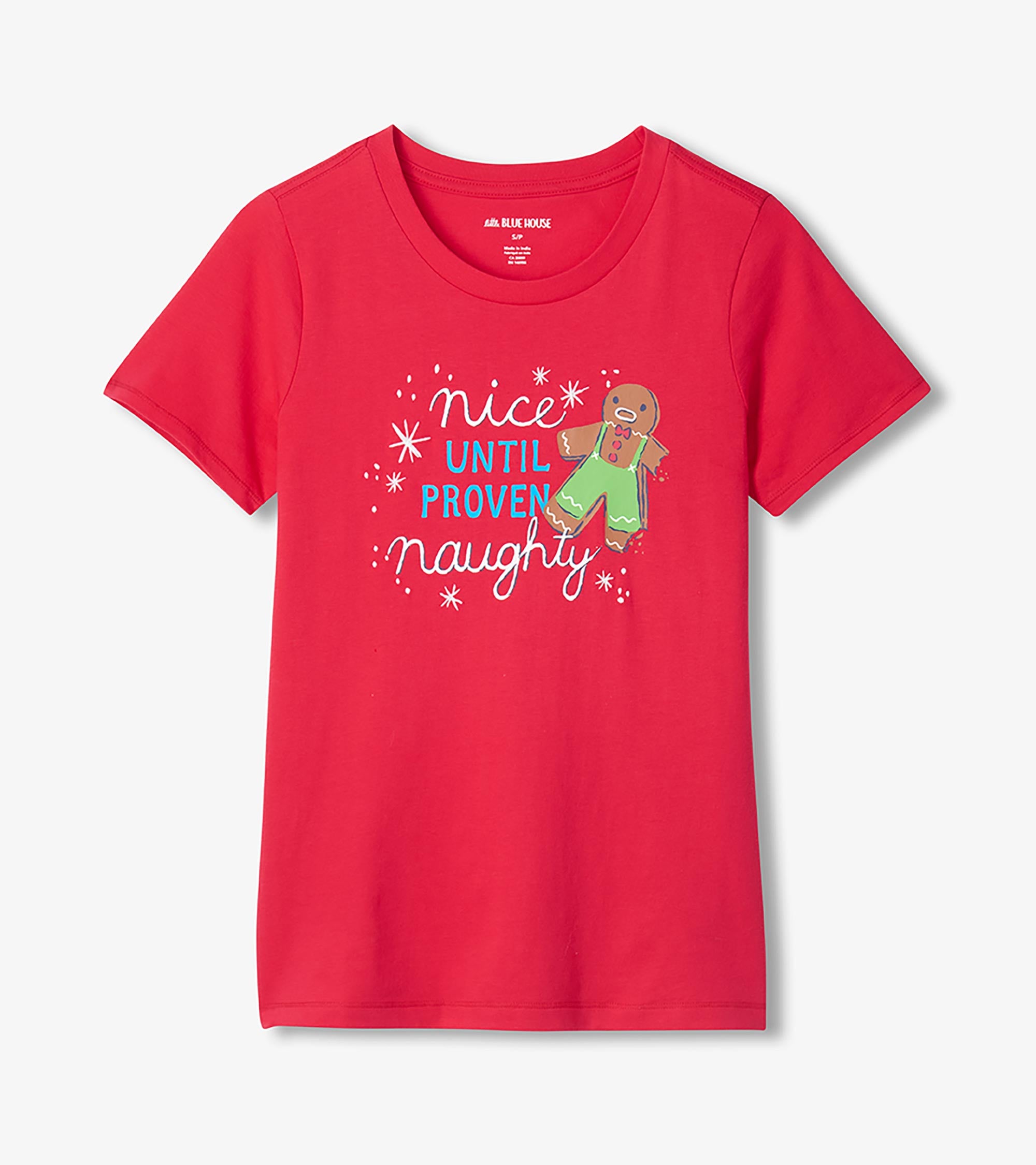 T-shirt de pyjama pour femme – Bonhomme en pain d’épices « Nice Until Proven Naughty »