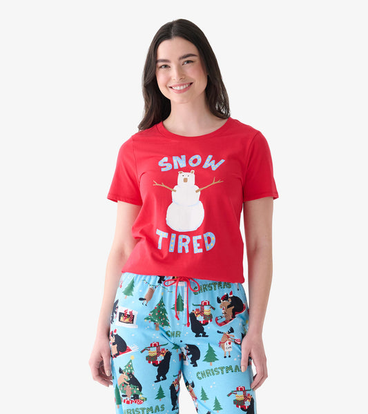 T-shirt de pyjama pour femme – Bonhomme de neige « Snow Tired »