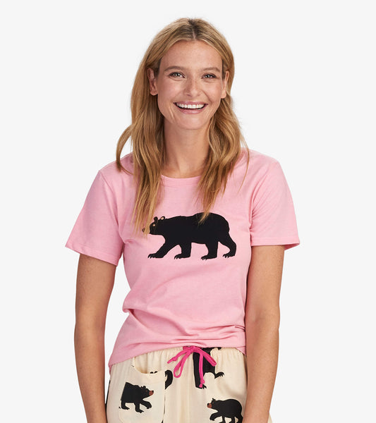 T-shirt de pyjama pour femme – Ours sur fond rose