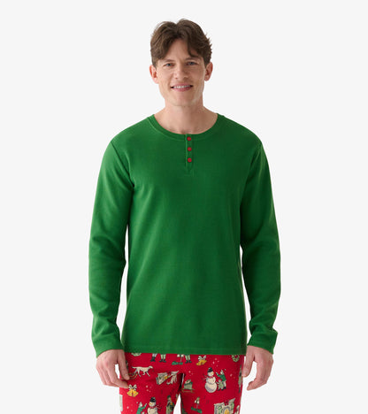 Men's Forest Green Waffle Henley