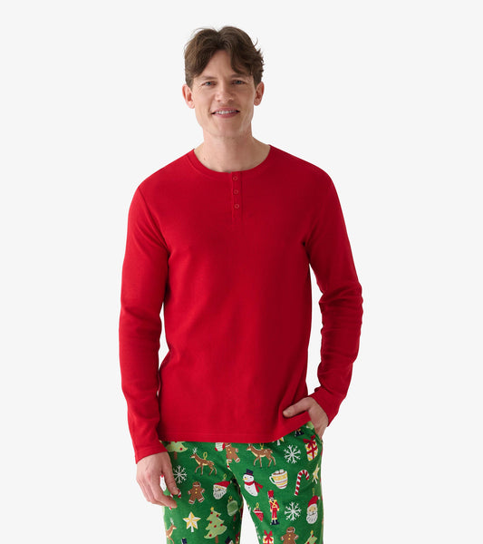 Haut henley gaufré pour homme – Rouge des fêtes
