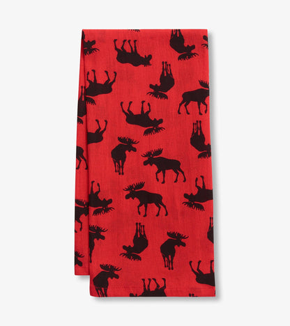 Linge à vaisselle – Orignal sur fond rouge