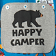 View Kids Retro Camping Onesie - Gray square patch with black bear silhouette and the words "HAPPY CAMPER