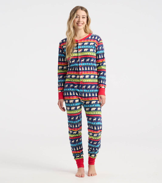 Combinaison pour adulte – Motif Fair Isle bleu marine
