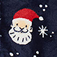 White cartoon face with red hat and beard on dark background, with white snowflake and dots