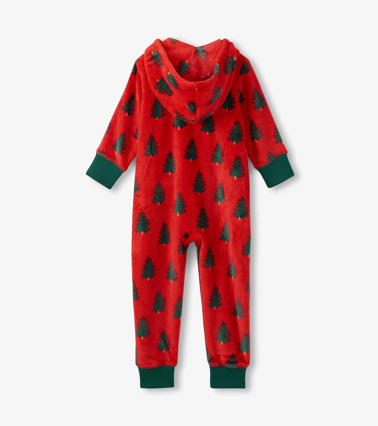 Combinaison de jour à capuchon en molleton pour enfant – Sapins de Noël sur fond rouge