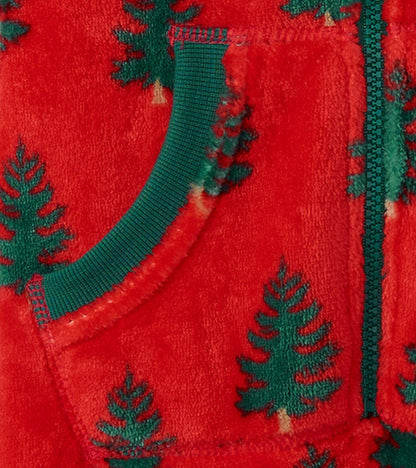 Combinaison de jour à capuchon en molleton pour enfant – Sapins de Noël sur fond rouge