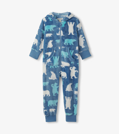Combinaison de jour à capuchon en molleton pour enfant – Ours polaires sur fond bleu