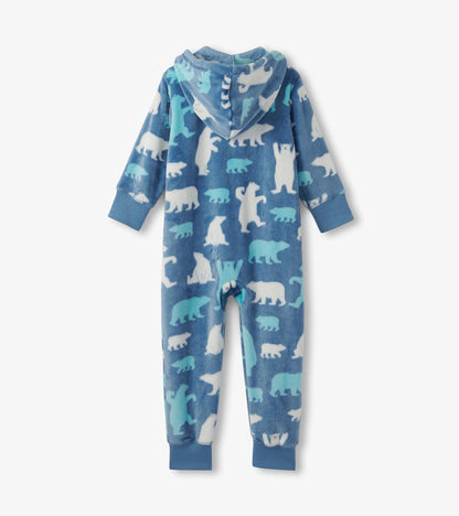 Combinaison de jour à capuchon en molleton pour enfant – Ours polaires sur fond bleu