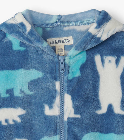 Combinaison de jour à capuchon en molleton pour enfant – Ours polaires sur fond bleu