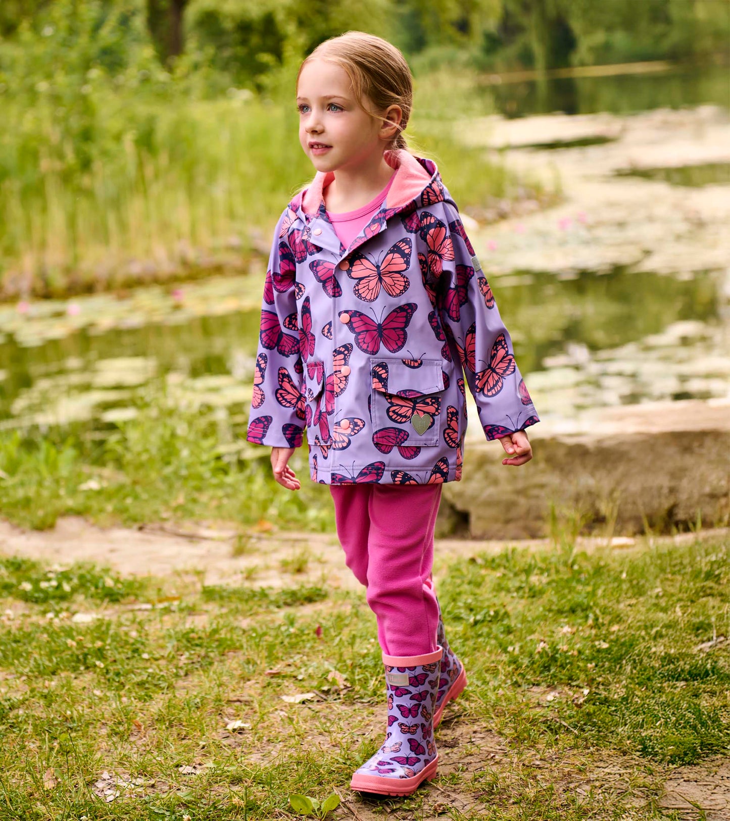 Girls Violet Butterflies Rain Jacket