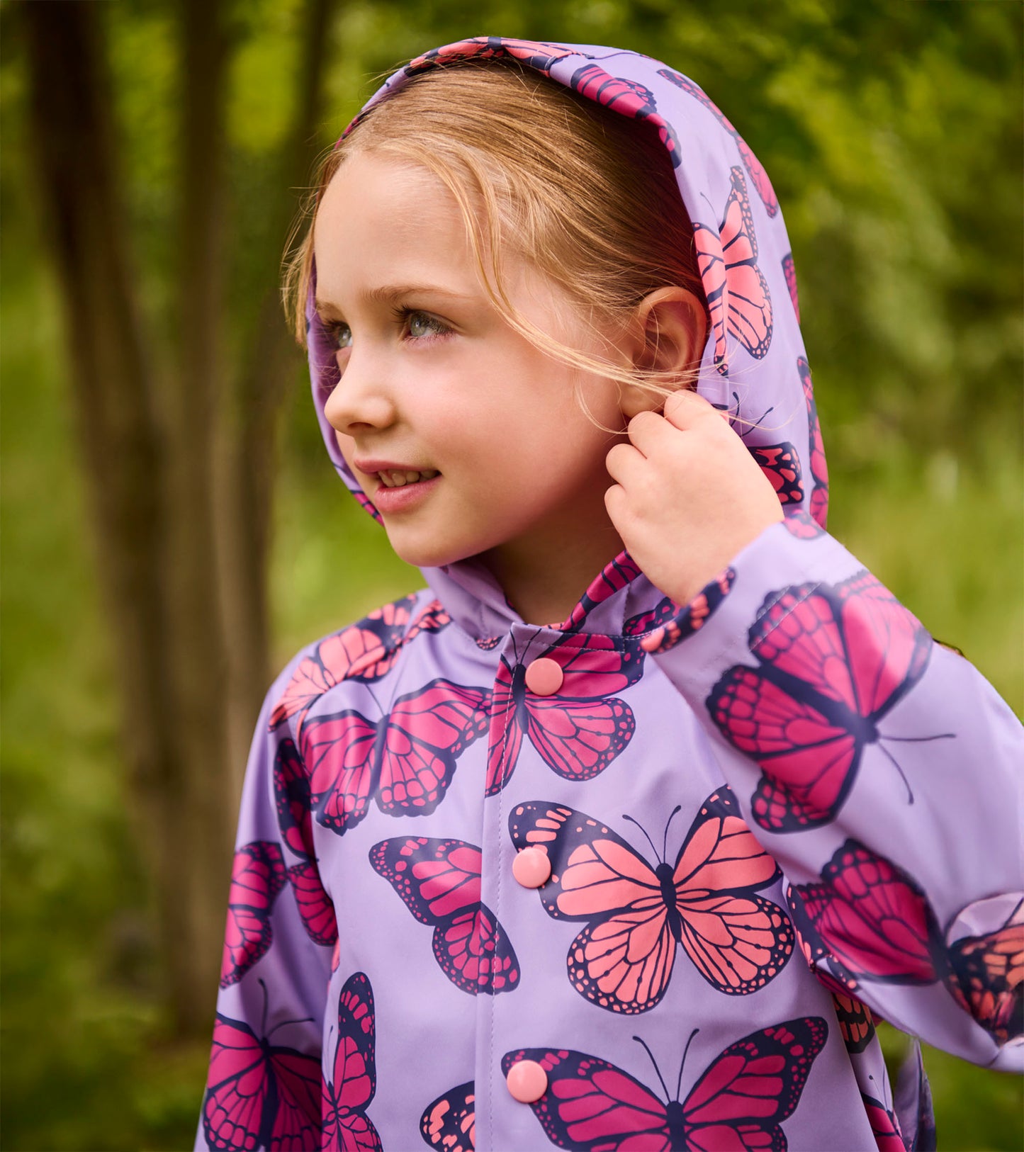 Girls Violet Butterflies Rain Jacket