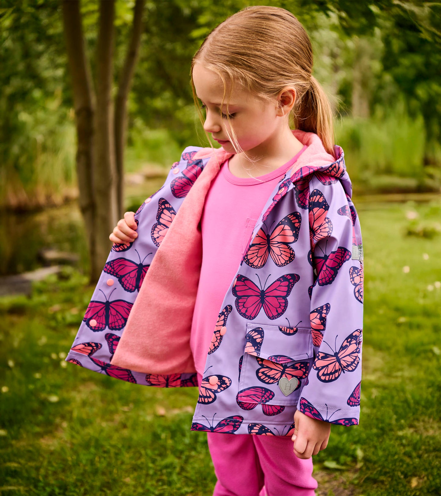 Girls Violet Butterflies Rain Jacket