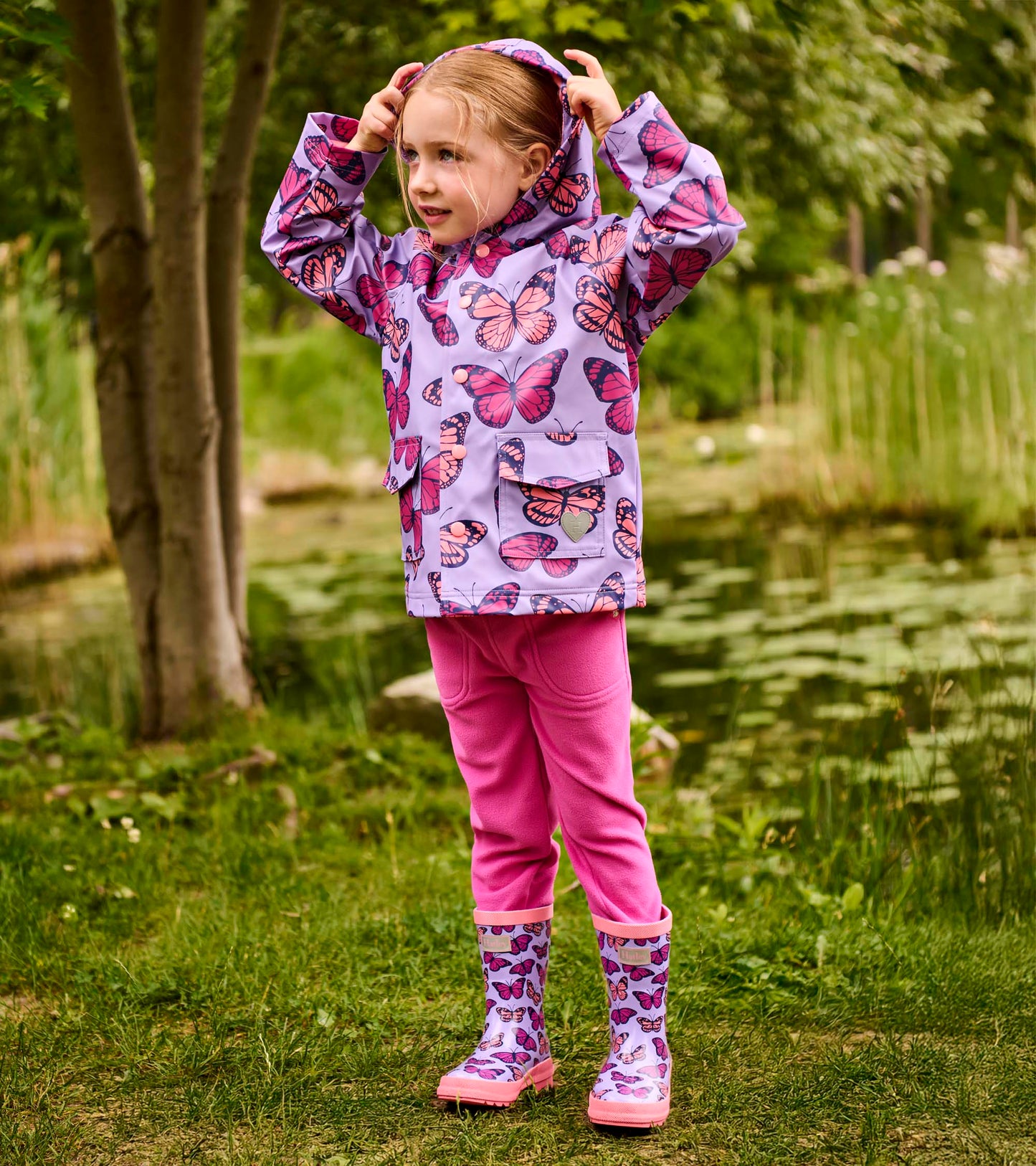 Girls Violet Butterflies Rain Jacket