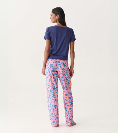 Women's Pink Batik Flowers Polyknit Pajama Pants