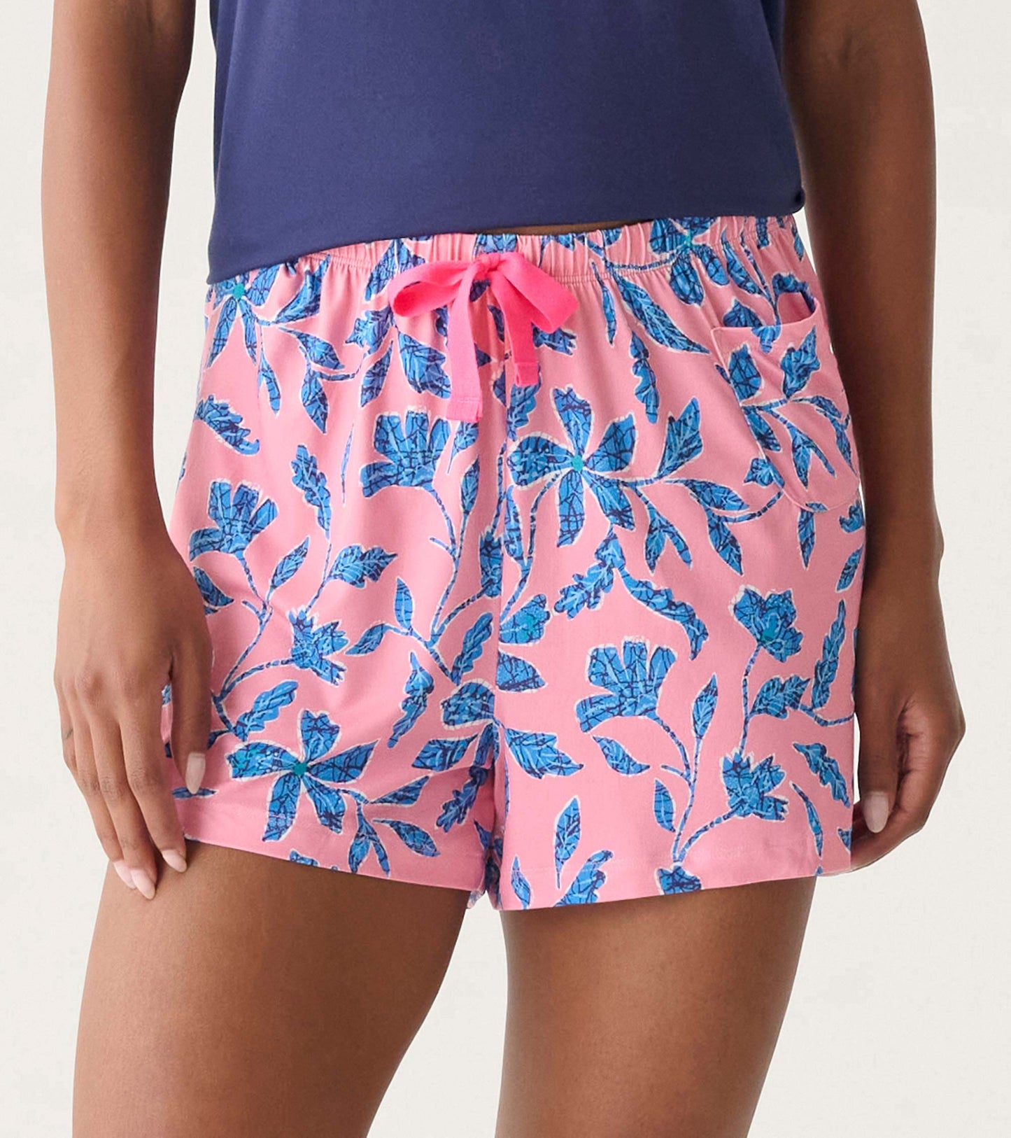 Women's Pink Batik Flowers Polyknit Pajama Shorts