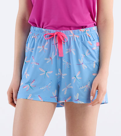 Women's Patterned Polyknit Dragonflies Pajama Shorts