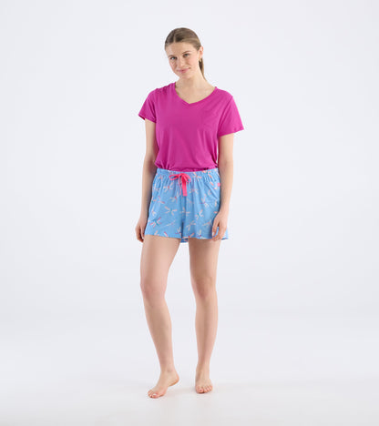 Women's Patterned Polyknit Dragonflies Pajama Shorts