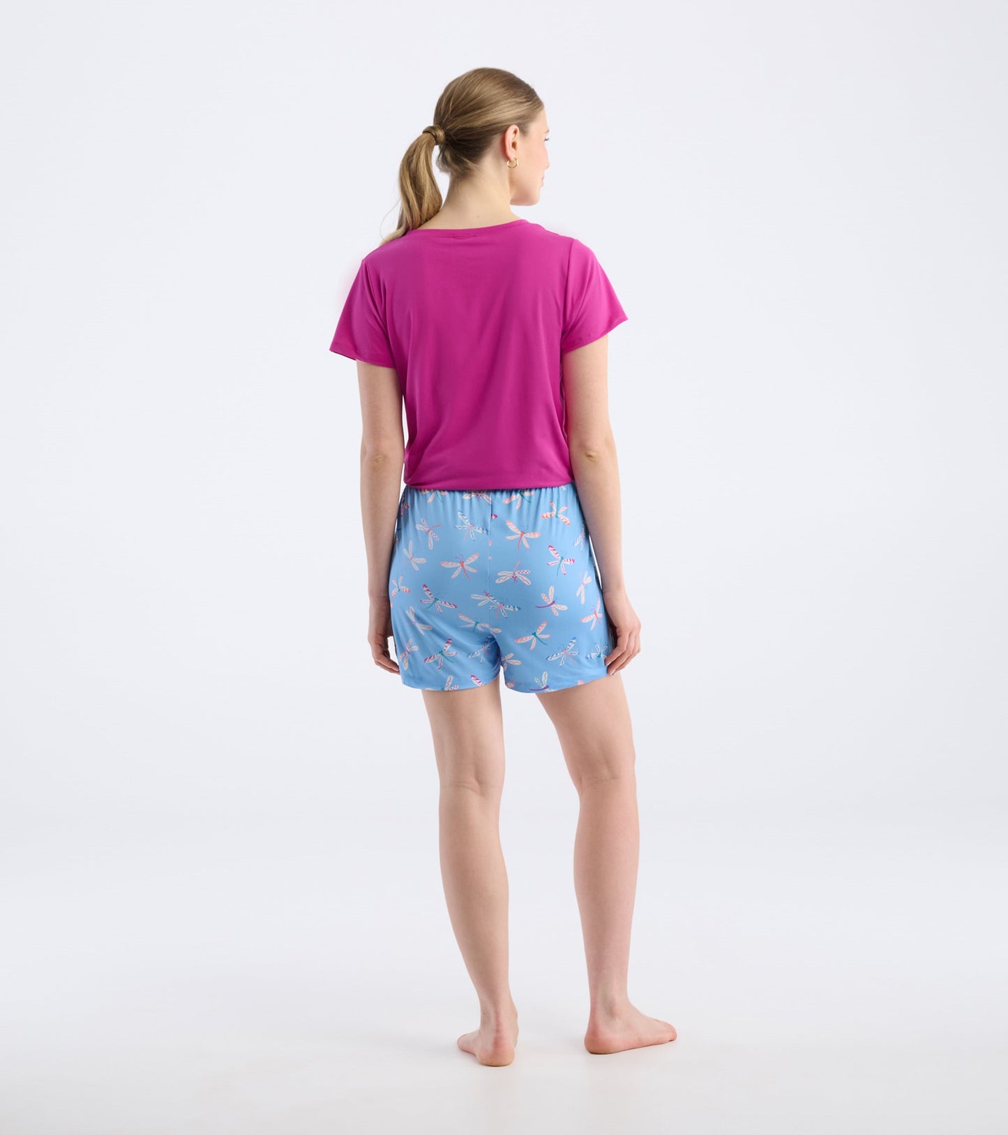 Women's Patterned Polyknit Dragonflies Pajama Shorts