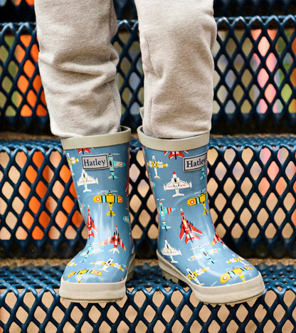 Boys Airplanes Shiny Rain Boots