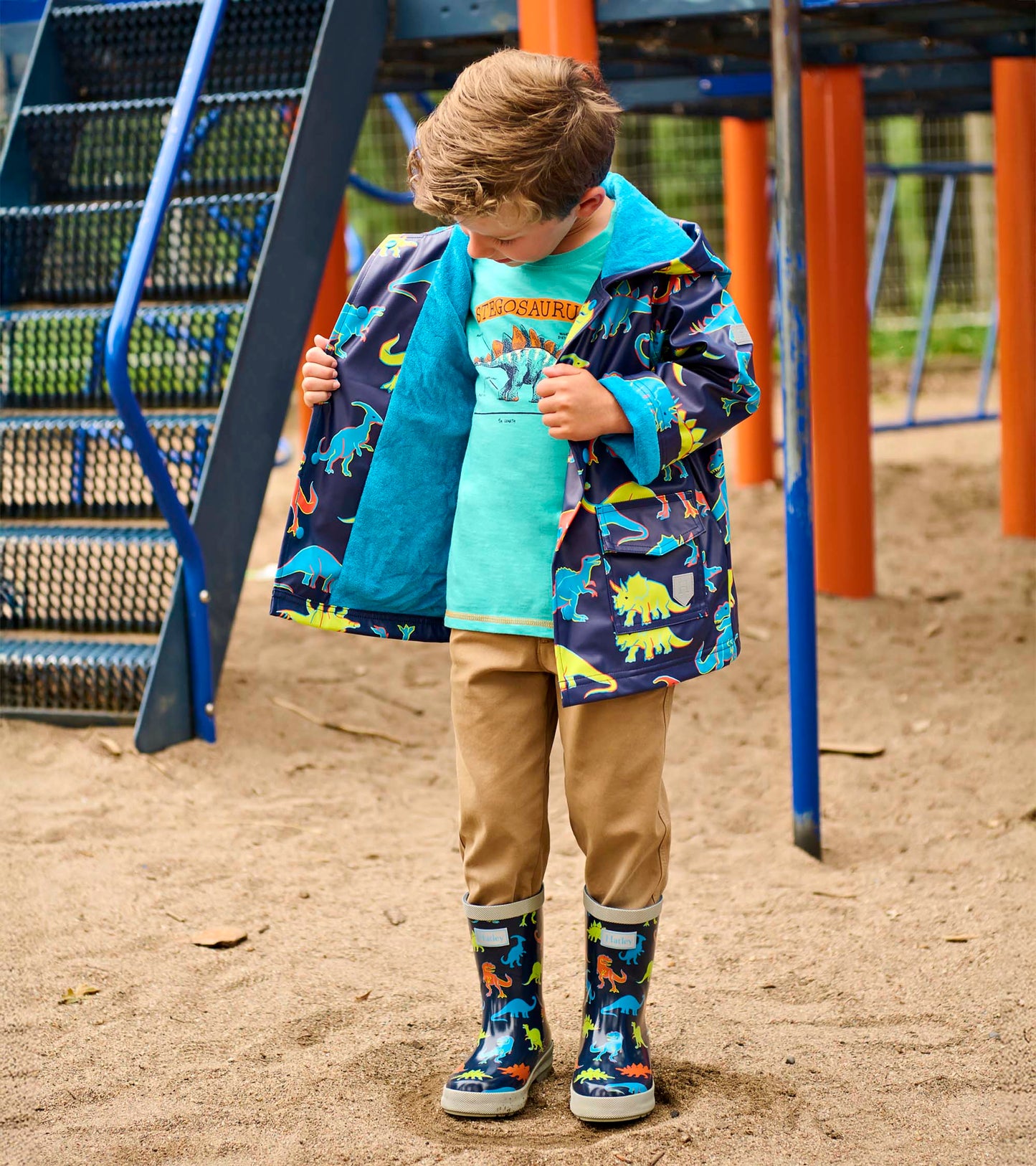 Boys Neon Dinos Rain Jacket